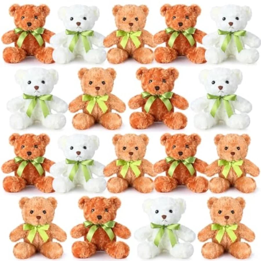 Set di 18 Orsacchiotti di Peluche, Regalo per Bambini e Bambine, 25 cm, Morbidi e Carini con Fiocco Verde, Ideali per Baby Shower e Compleanni