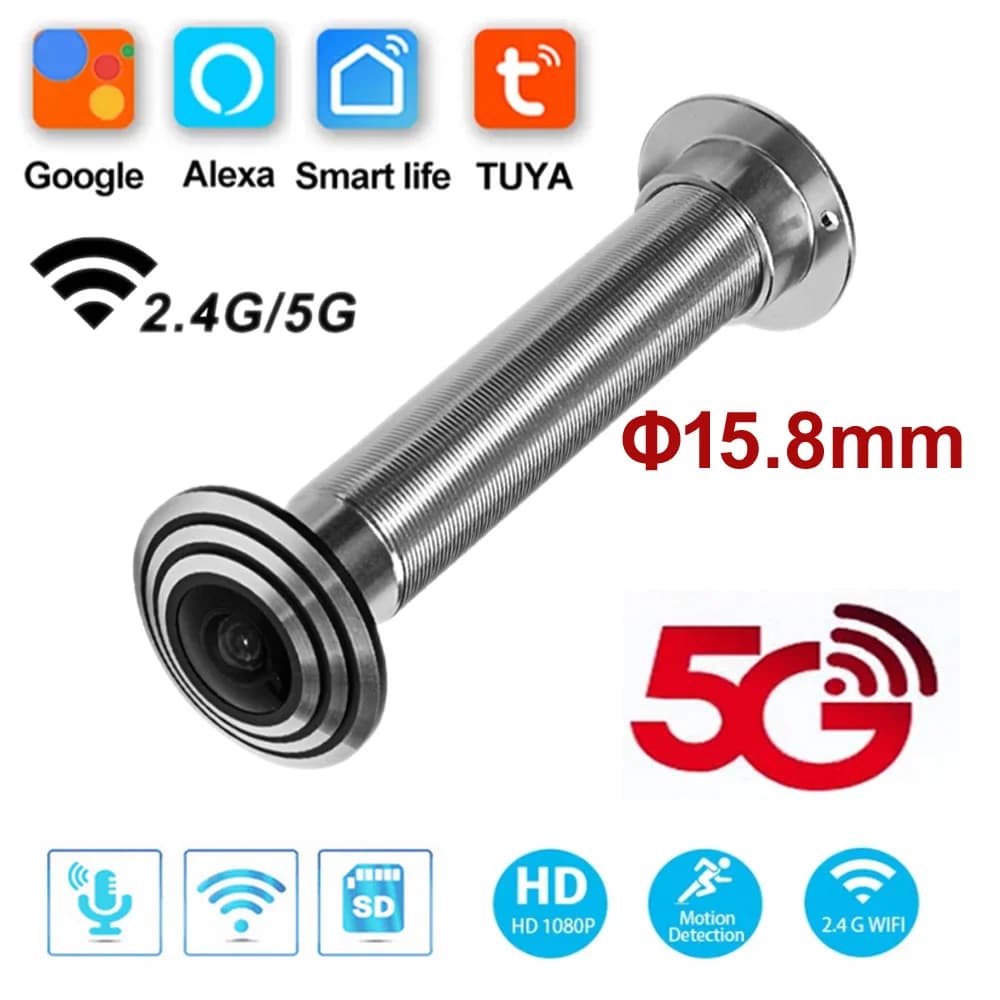 Door Camera Eye Wifi 16MM diametro Tuya Smart Mini spioncino porta con foro di sicurezza Cat Eye 1.66mm grandangolare 5G 2.4G P2P ONVIF RTSP