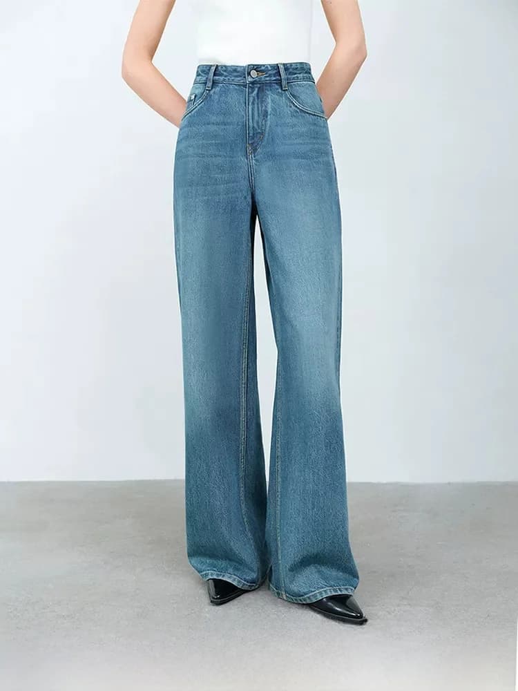 High Waist Wide Leg Jeans Women's Simple Washed Denim Spring 2025 New Style Comfortable Fit Casual Trousers