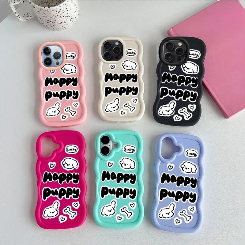 Cute Puppy Dog Fashion Wave Custodia morbida per telefono per iPhone X XR XS SE 4 11 12 13 14 15 16 16E 17 AIR PLUS PRO MAX Macaron Cover