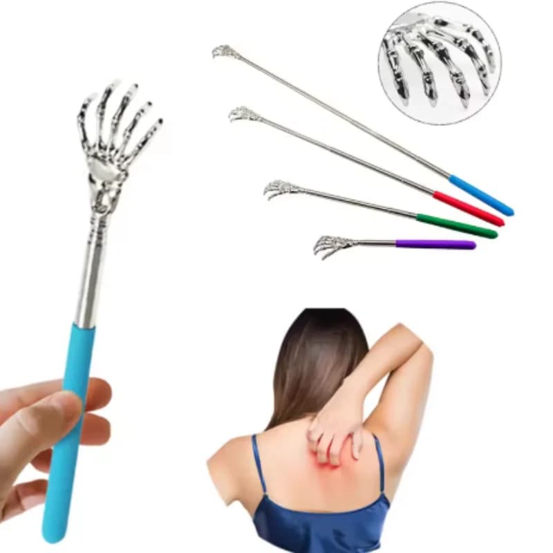 Scratcher telescopico per la schiena con palmo del teschio, massaggiatore per le mani, strumento divertente e innovativo per il bastone della mano di decompressione