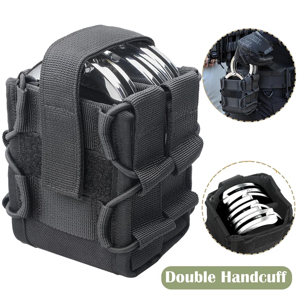 Fondina tattica per manette doppie Molle Manette rigide pieghevoli Porta polsino per forze dell'ordine Custodia per manette esterna per cintura da lavoro