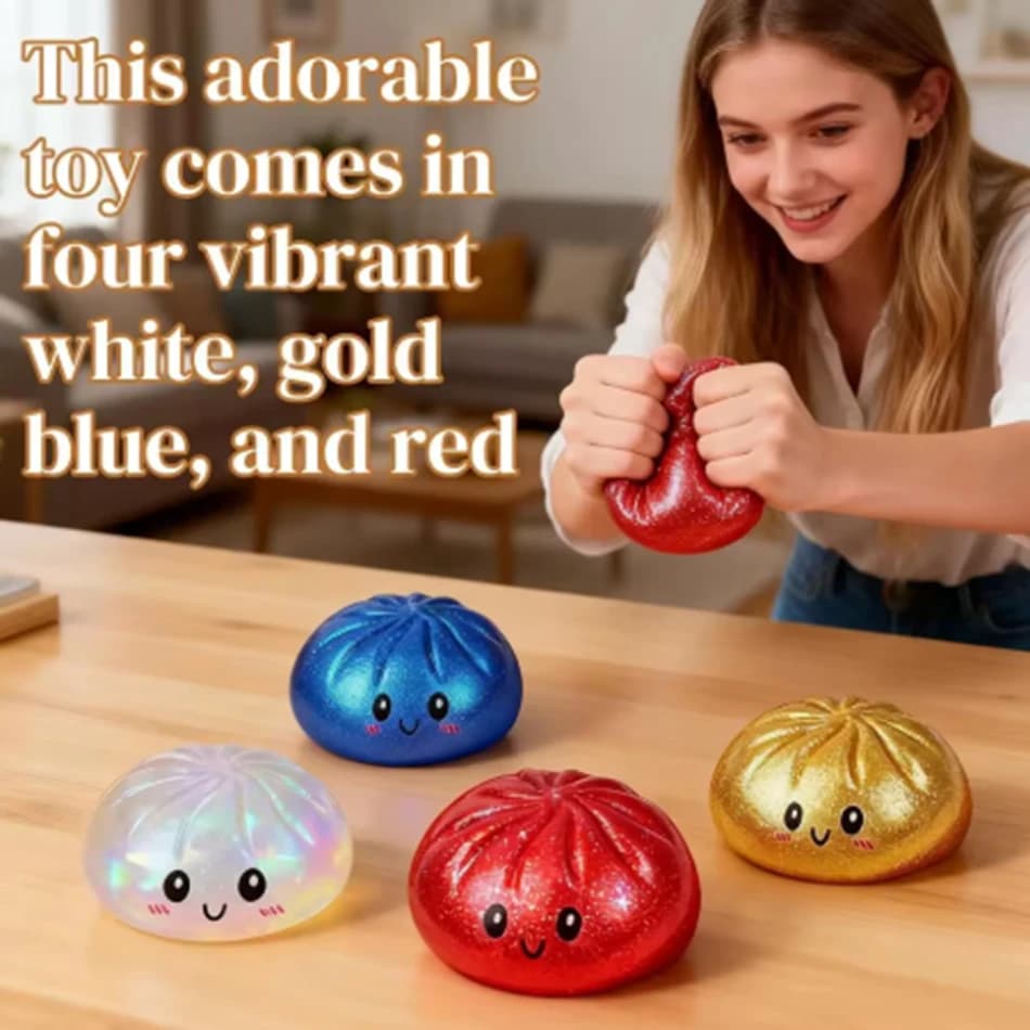 IN Realistic Giant Dumpling Squeeze Toy with Bamboo Steamer Soft TPR Dough Ball Decompression Fidget Toy Funny Creative Gift