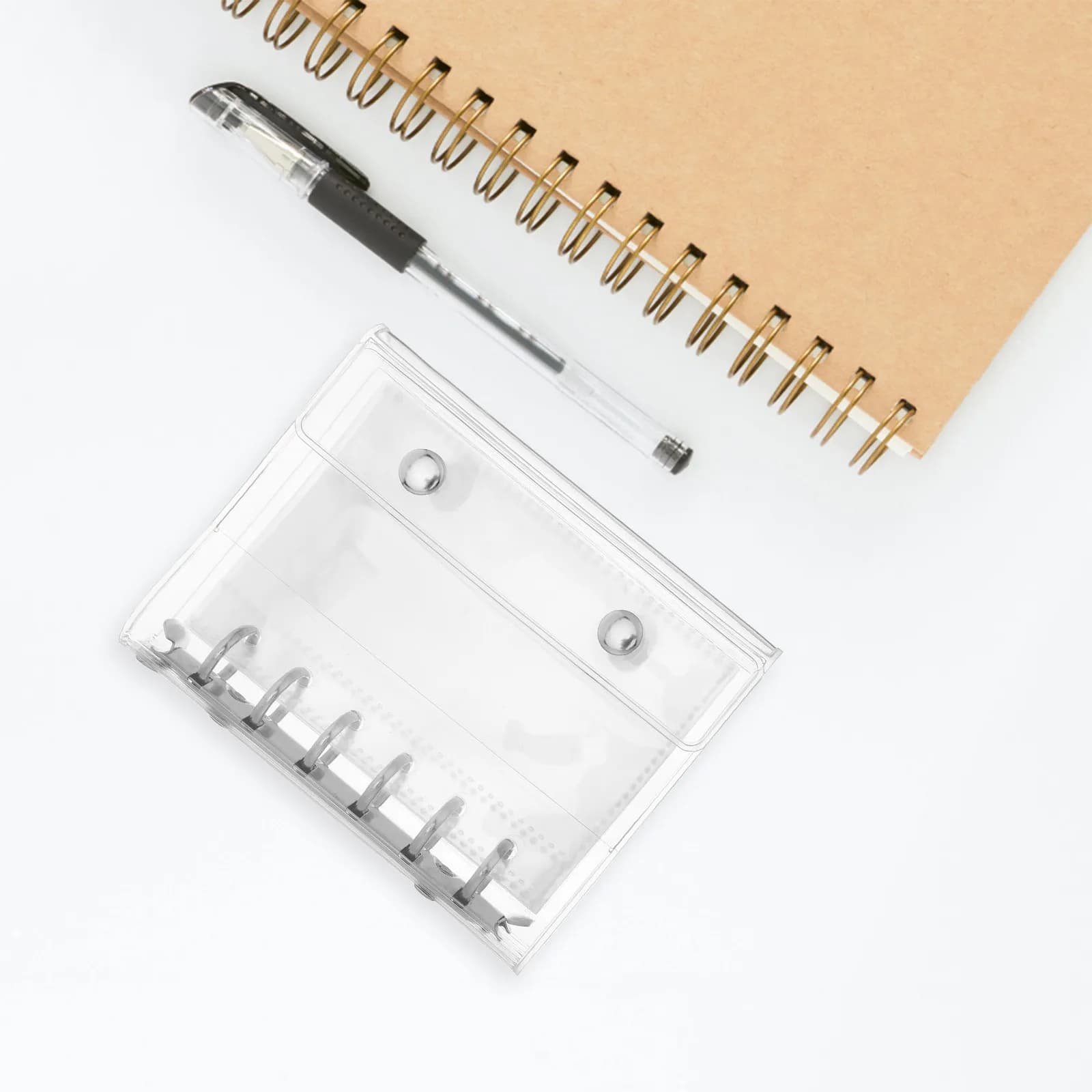 Set di 1 Agenda A7 con Copertina Trasparente in PVC, 5 Anelli, Ricaricabile, con Bottone a Pressione, Mini Raccoglitore a Fogli Mobili, Organizer per Taccuino Tascabile