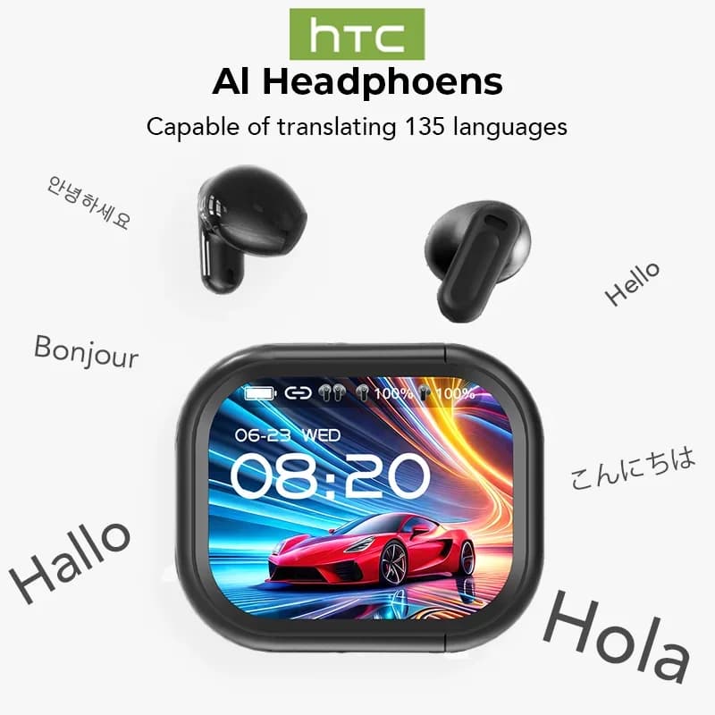 【HTC NE20】Auricolari Bluetooth V6.0 con Traduttore AI, Schermo LCD Touch, Cuffie Wireless Sportive, Audio Stereo HD, Lunga Durata
