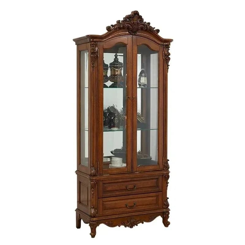 Nuovo Stile: Mobile Bar Americano Personalizzato, Credenza Integrata per Corridoio, Vetrina a Doppia Porta in Vetro, Mobile Curio di Alta Gamma in Legno Massello
