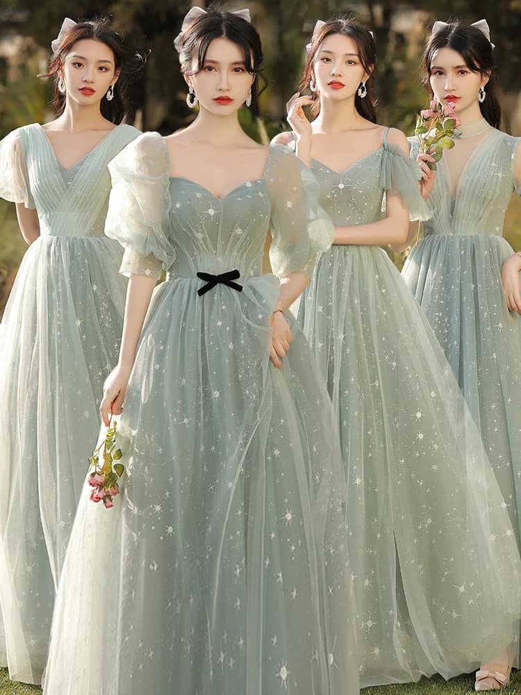 Elegant Long Summer Maids Dress Forest System Beautiful Slimming Meat Covering Sister Group Formal Wear Friend Matching Outfit