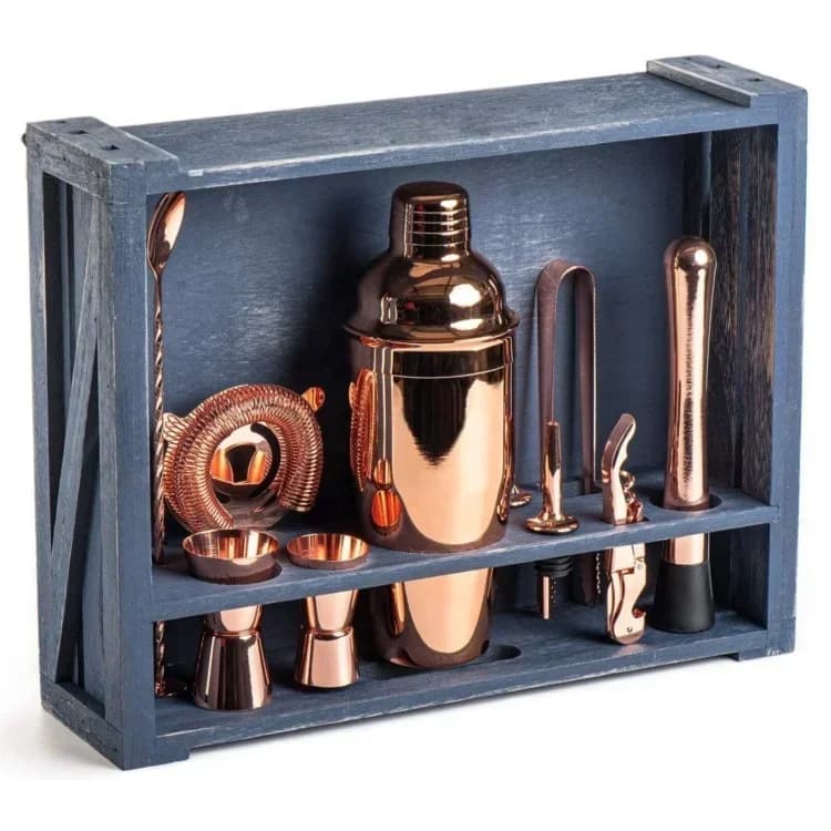 Kit da barista personalizzato Set di strumenti da bar per cocktail shaker da 11 pezzi in acciaio inossidabile con supporto Kit di articoli da bar perfetto