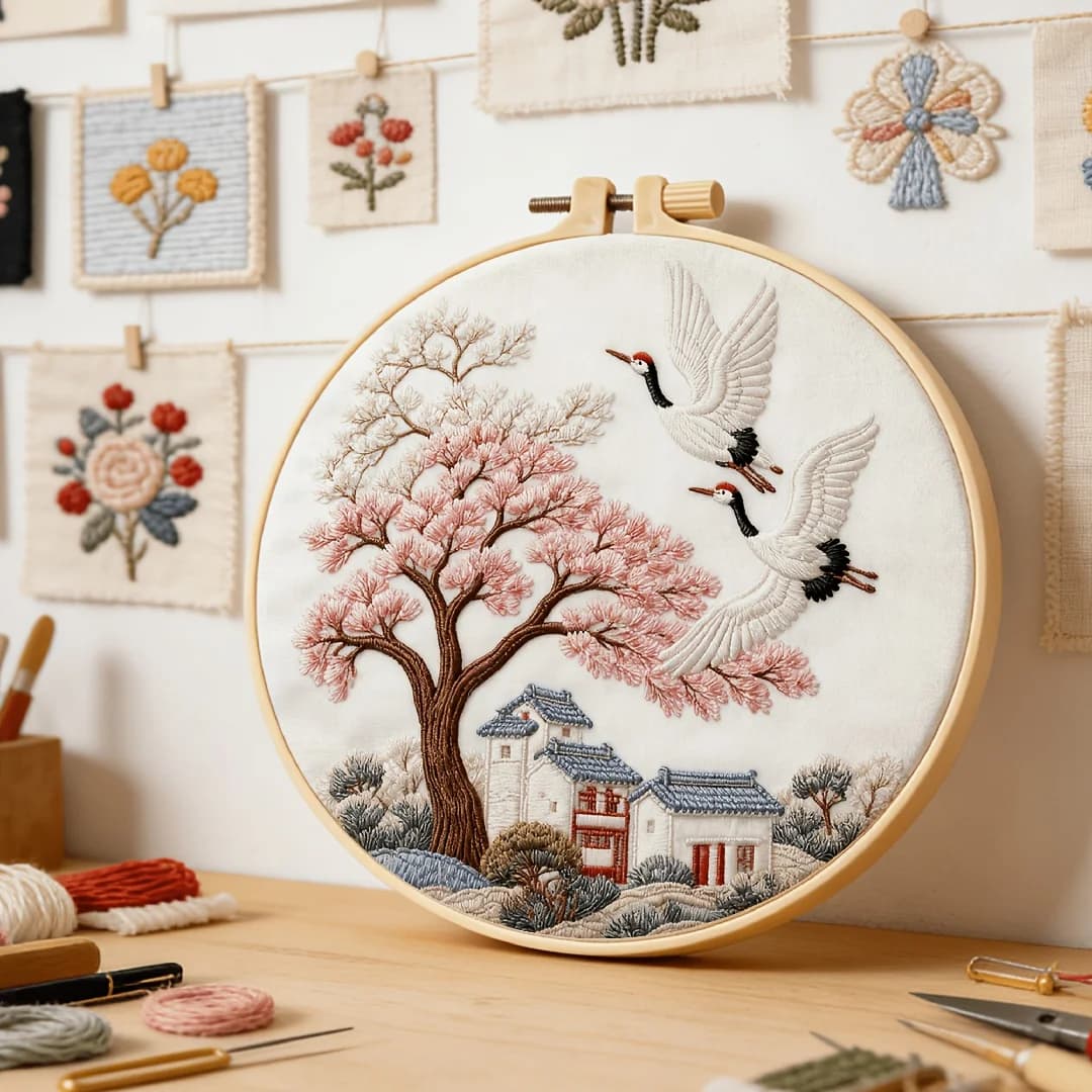 DIY Handmade Embroidery Kit for Adult Beginners,Pre‑Printed Fabric,Embroidery Hoop Threads Needles,Complete Craft Supplies