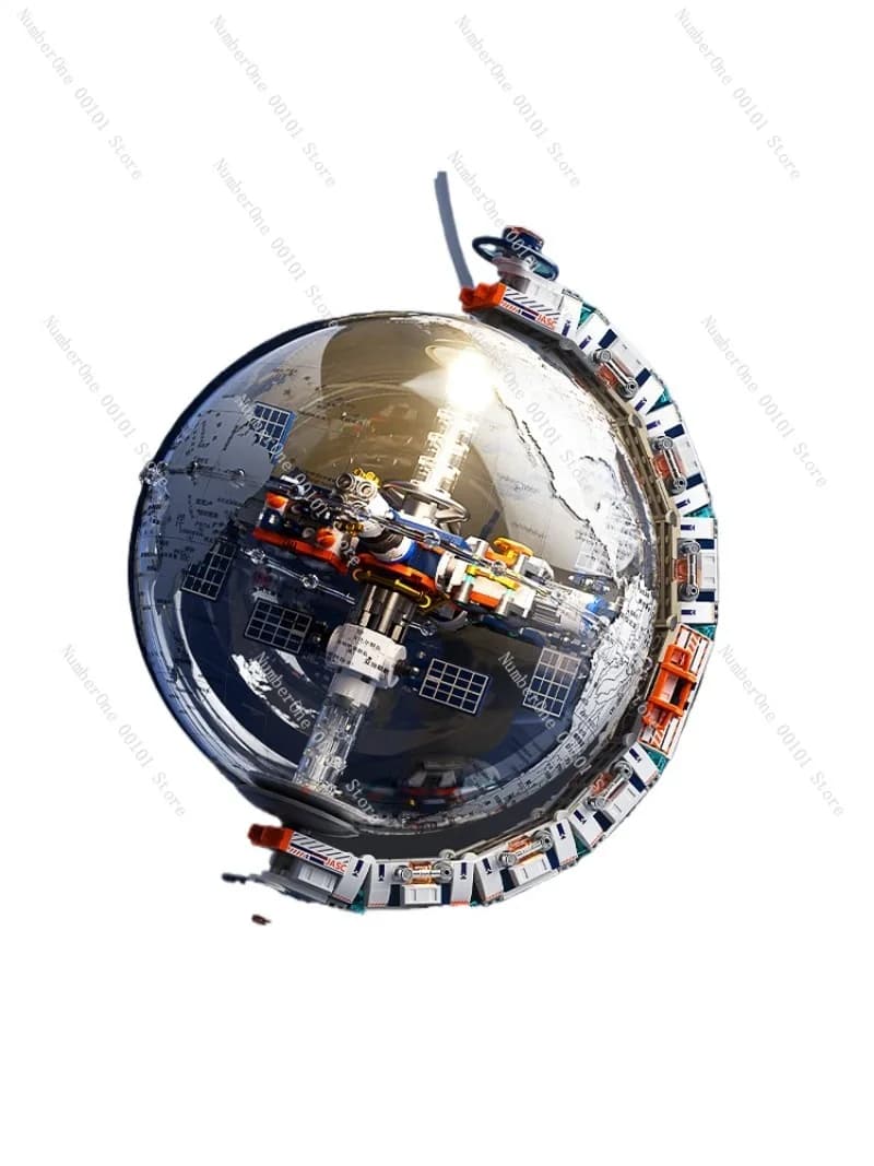 Modello di globo dell'alba spaziale del blocco da costruzione, giocattolo di assemblaggio del puzzle dell'astronauta, regalo di compleanno del puzzle 3D creativo per gli appassionati di spazio