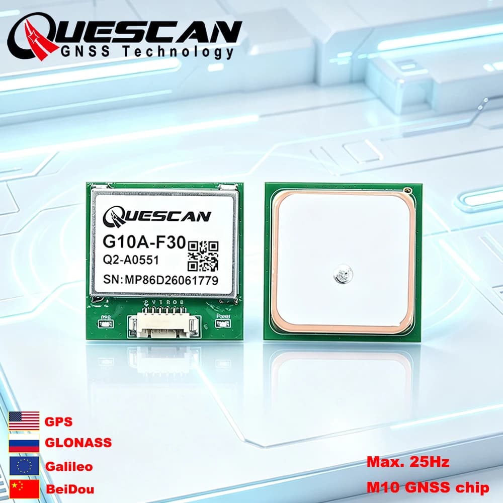 QUESCAN G10A-F30 M10 GPS Module with onboard Antenna GPS Galileo GLONASS BeiDou Receiver ESP32 Arduino GPS NMEA UBX Protocol