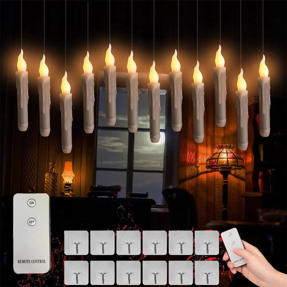 Confezione da 12/24 pezzi di candele coniche galleggianti a LED con luce a candela a sospensione tremolante senza fiamma a distanza per la decorazione domestica della festa di natale