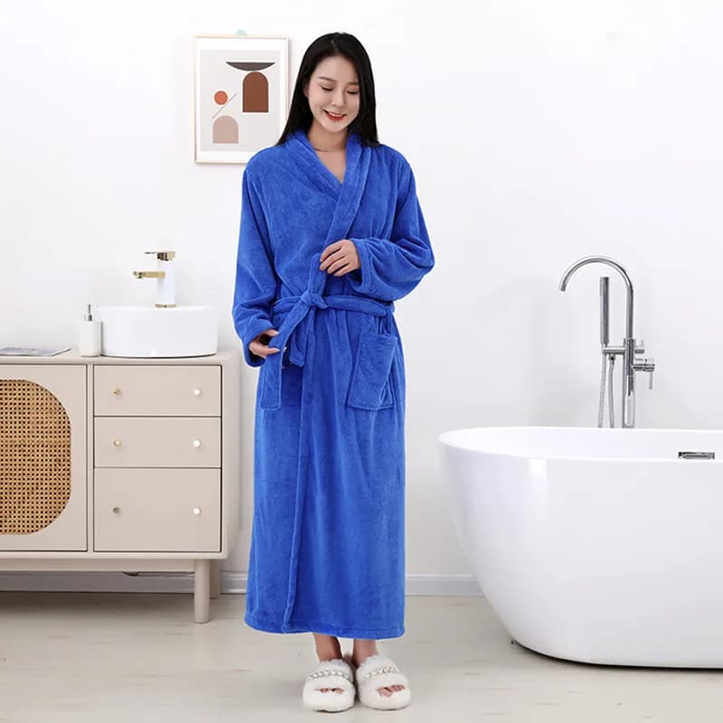 Women's flannel bathrobe, pajamas with adjustable belt, warm and thick dress for winter, long sleeve nightwear.