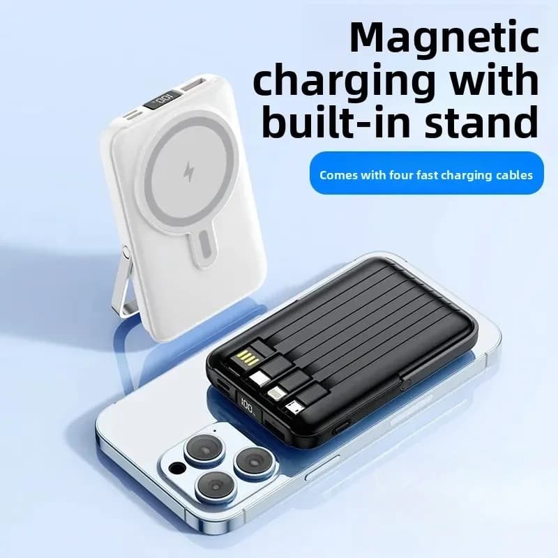 Power Bank Portatile da 10000mAh 22.5W con Cavo Integrato e Supporto Magnetico per iPhone