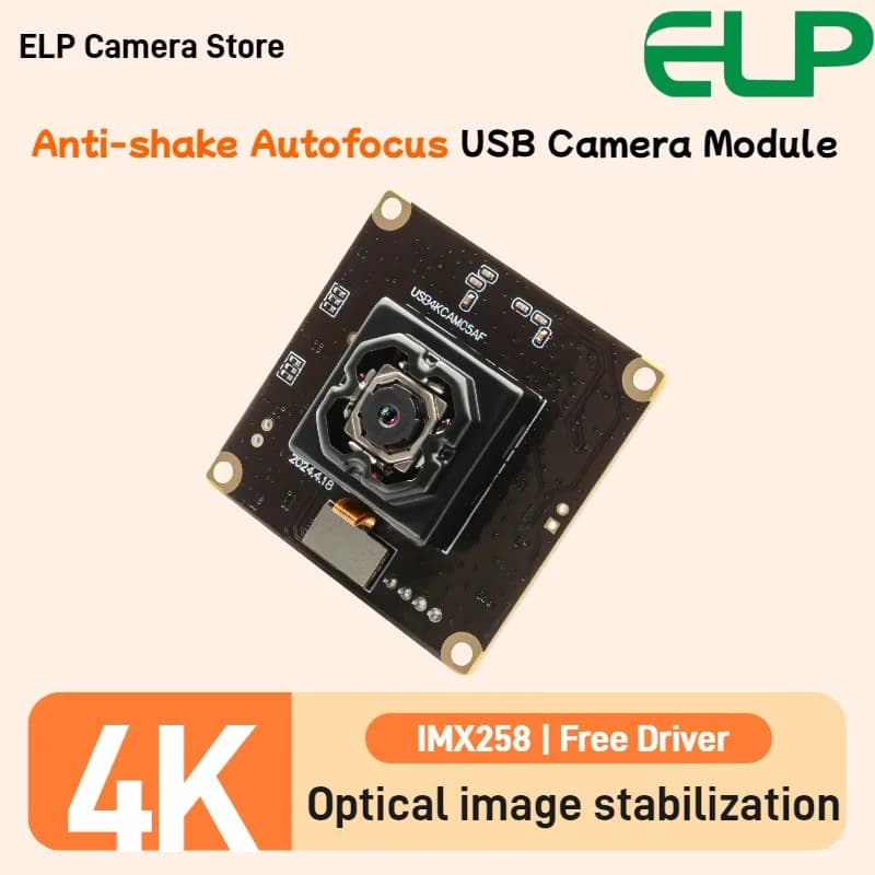 ELP Anti-shake IMX258 USB Webcam with Autofocus 4K 8MP Ultra Nitida for Industrial Use with Image Stabilization and PC Grandangle