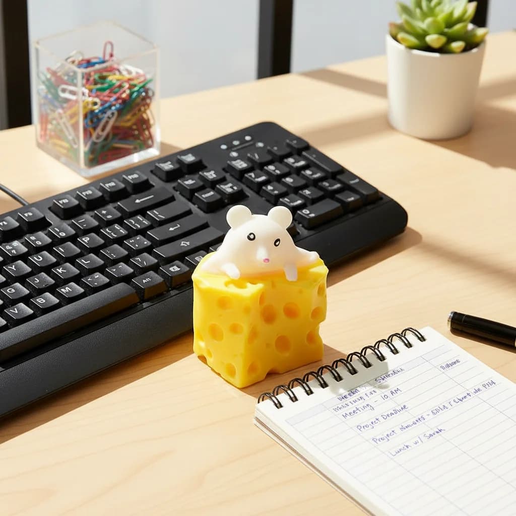 Giocattolo Antistress Creativo a Forma di Topo nel Formaggio, Morbido Silicone, Divertente Squishy a Lenta Risalita per Bambini e Adulti, Idea Regalo