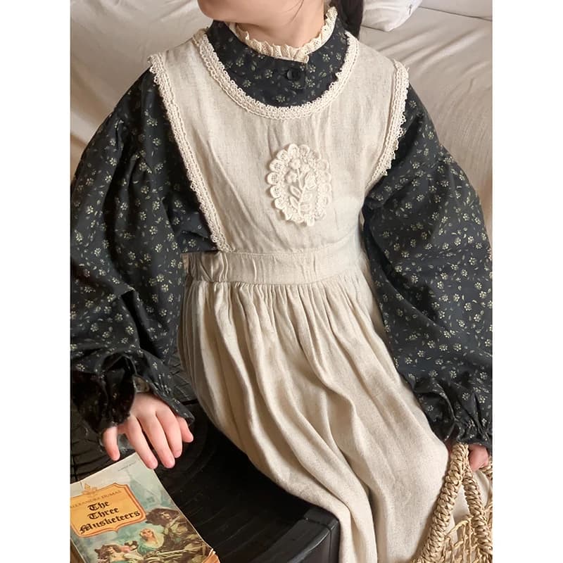 1-10 anni camicia floreale per ragazze primavera autunno cotone traspirante camicetta per bambini Vintage lino cotone gilet di pizzo vestito per bambini abiti di natale