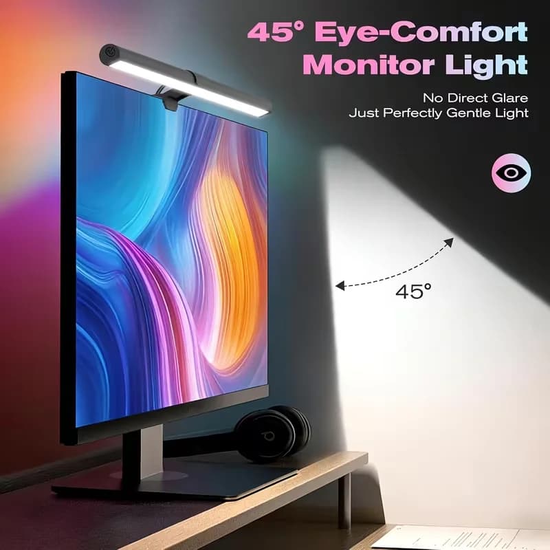 USB Powered LED Monitor Light Bar, RGB Color Changing Hanging Screen Lamp, Stepless Dimmable Atmosphere Light for PC Gaming Room
