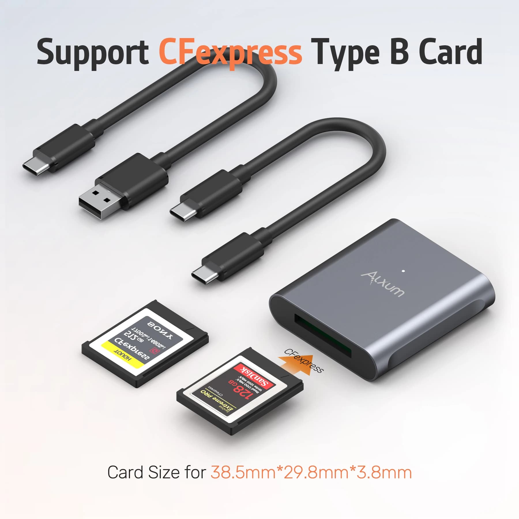 Lettore di schede USB C Tipo-c da 10 Gbps a CFexpress Tipo B Adattatore per scheda di memoria Lettore di schede con alloggiamento in lega di alluminio per Windows Mac Linux
