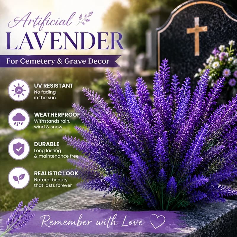 Artificial Lavender Flowers Branches UV Resistant Outdoor Faux Plastic Plants Fake Flowers for Home Garden Decor