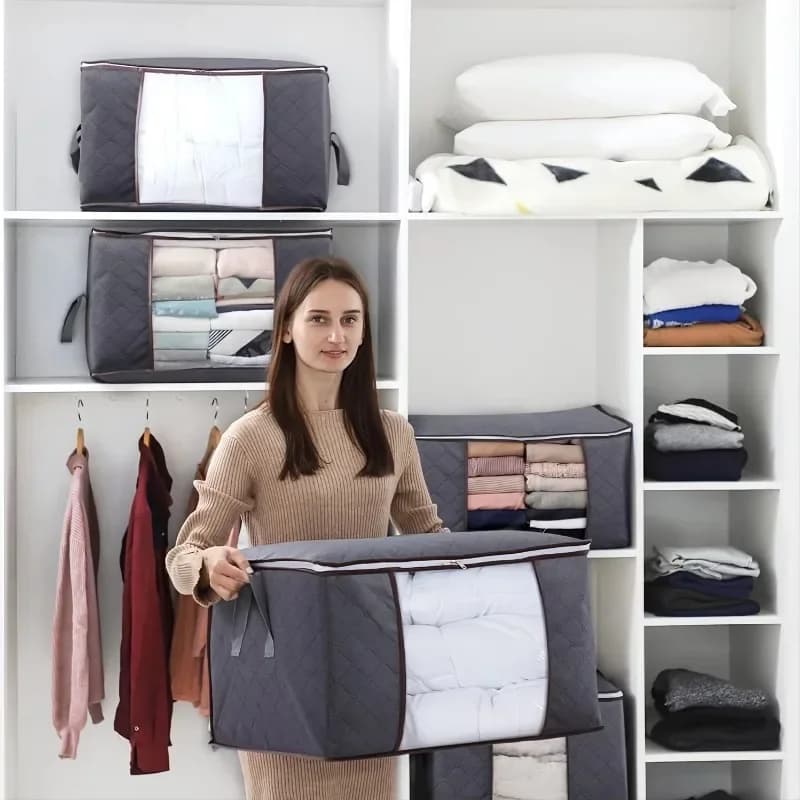 Large Capacity Storage Organizer Bag with Reinforced Handle for Clothes Blankets Comforters Bed Pillows Sheets Toys