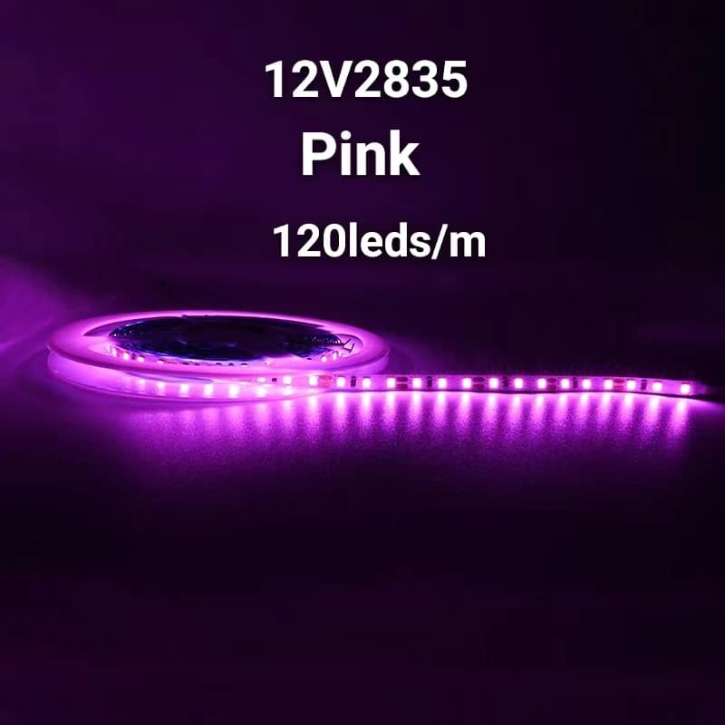 LED Strip 12V 16. 4 feet (5m) for roll/32 pieces. 8 feet (10 m) for roll, 8 mm wide, 120 LED/m, ribbon light, light under closet, pink light, LED rope light 2835, suitable for bedroom, shopping mall shelves, kitchen decorations, decorative light strip for office, bright strip for parties (without power supply)