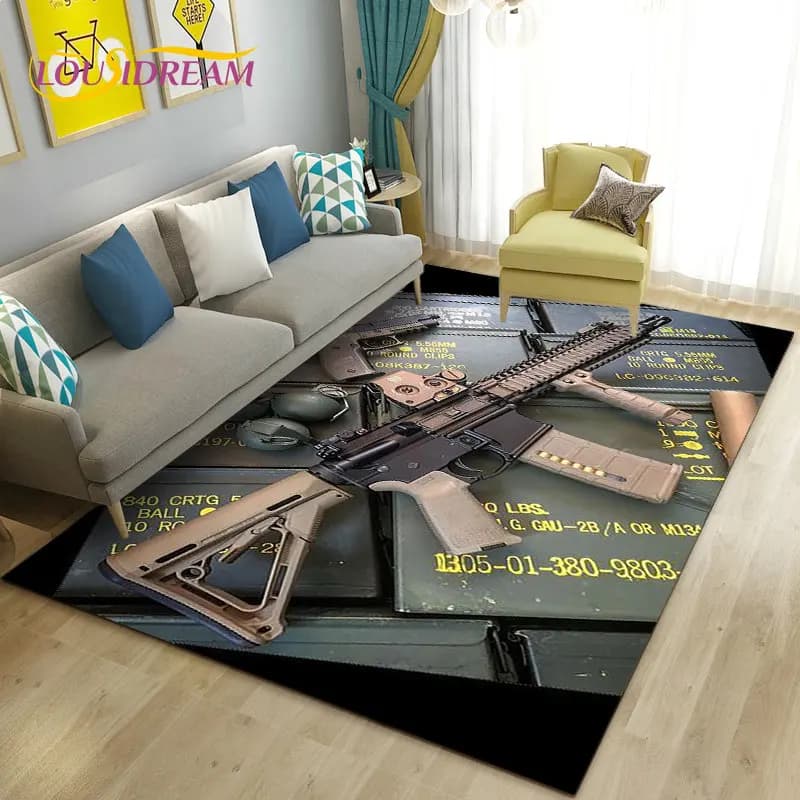 Tappeto per pistola per fucile d'assalto 3D, tappeto per soggiorno, camera da letto, divano, zerbino, tappetino antiscivolo per giochi per bambini