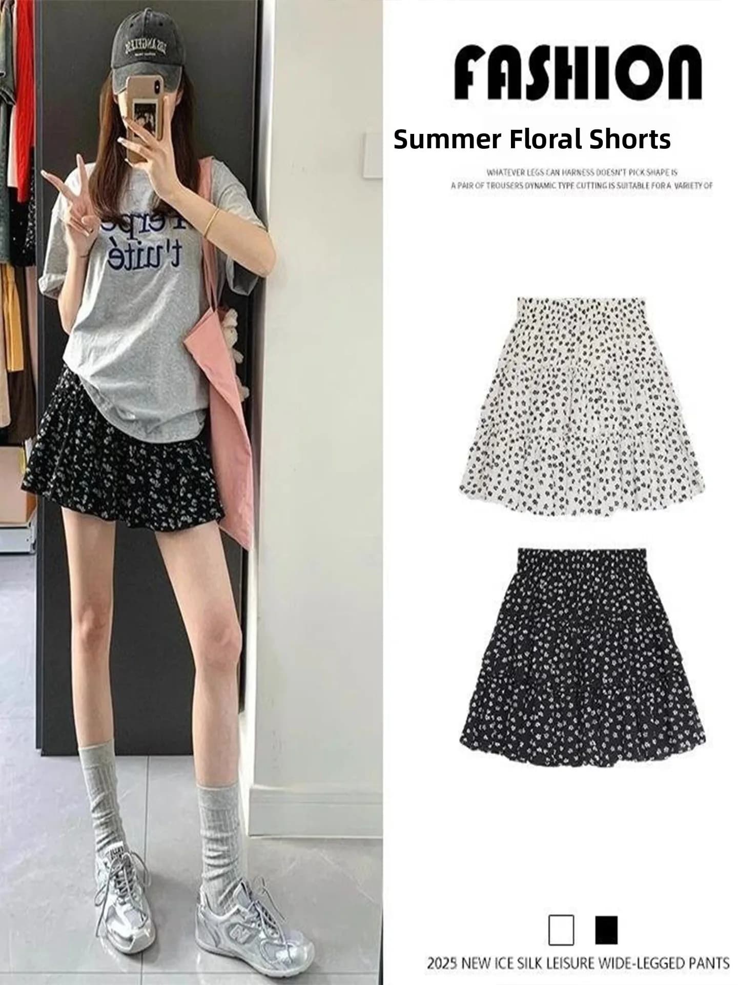 Floral Print Skirt Women's plus Size High Waist A-Line Puffy Cake Skirt Summer Style Girls' Elastic Waist Skirt
