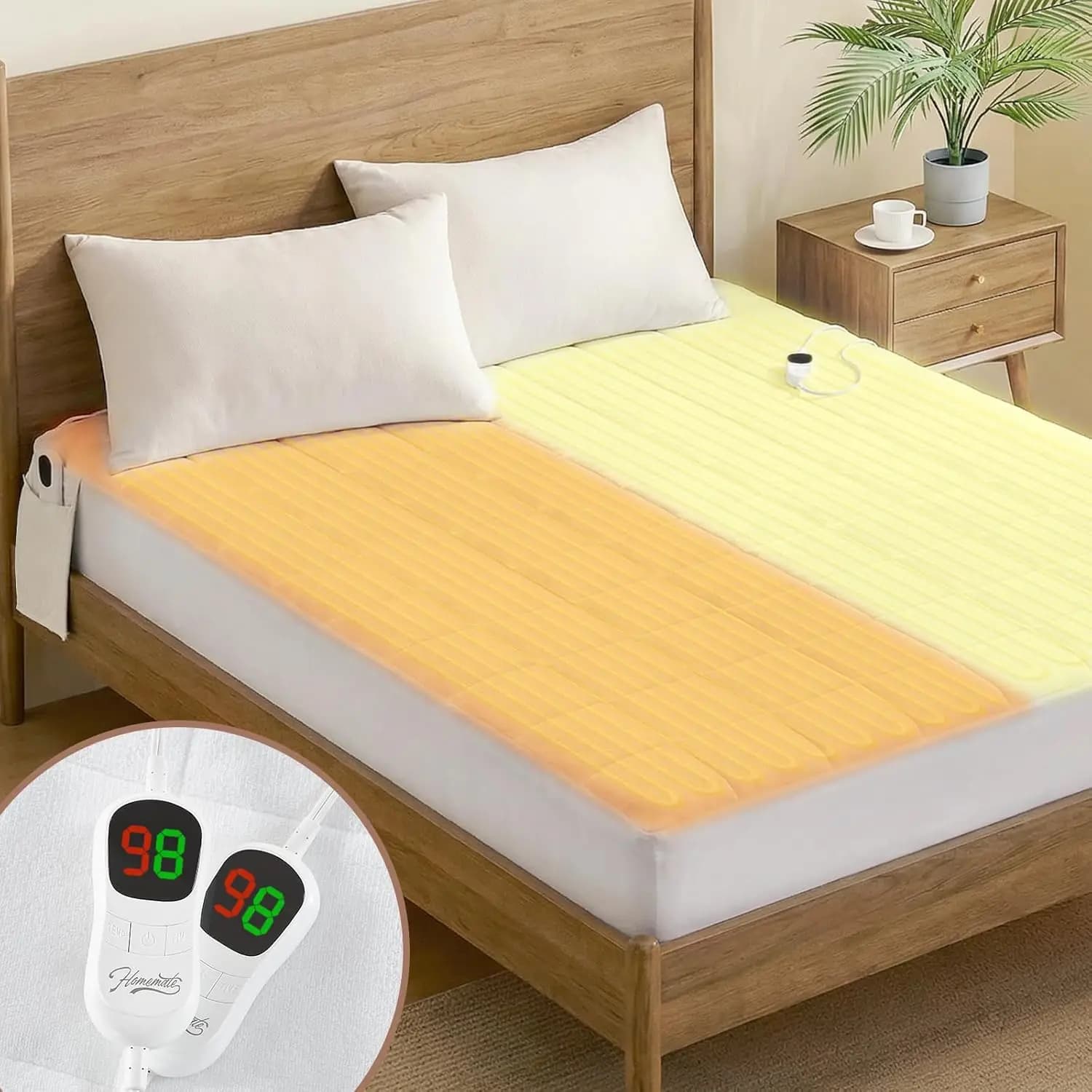Materasso riscaldato queen size per dormienti freddi, 5 impostazioni di calore, doppio controller e spegnimento automatico, adatto fino a 21 pollici