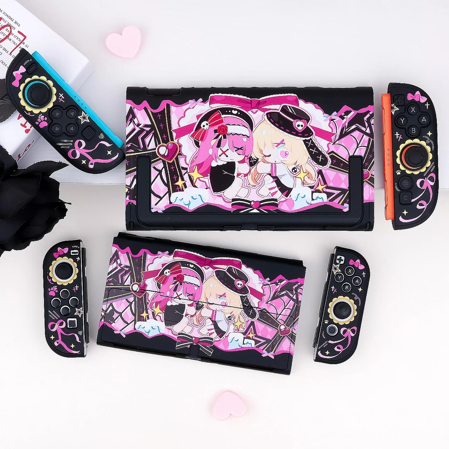 Custodia per interruttori Anime Cartoon Custodia Joy-Con nera per controller diviso per Nintendo Switch 2 Accessori per guscio rigido dock collegabile Oled