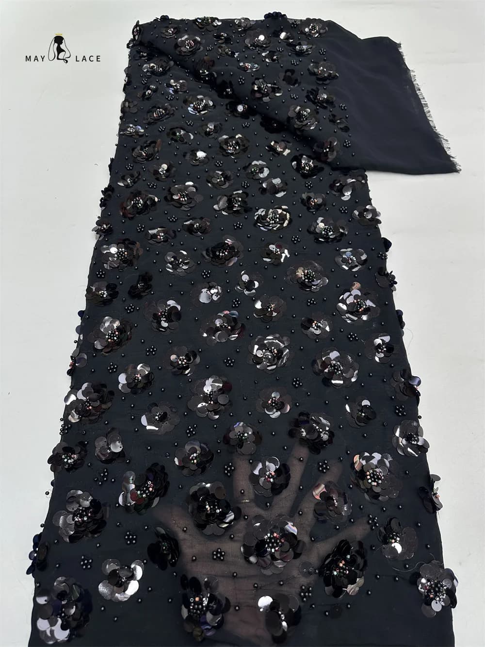 Black African Beads Lace Fabric Luxury 2025 High Quality French Sequins Tulle Lace Fabric Elastic net Embroidery Nigerian Dress