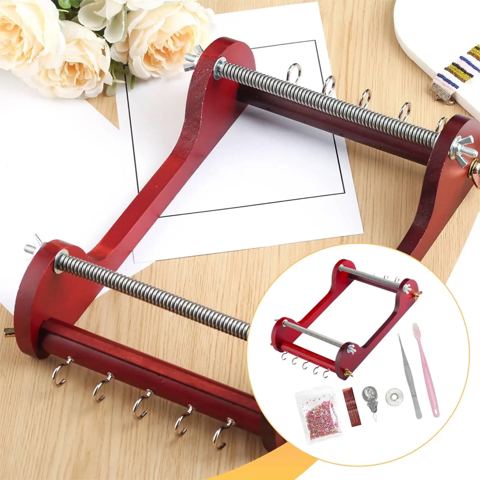 Wooden Beading Loom Device Jewelry Making Accessory for Bracelet Weaving Set Supplies for Creative Craft Beginners