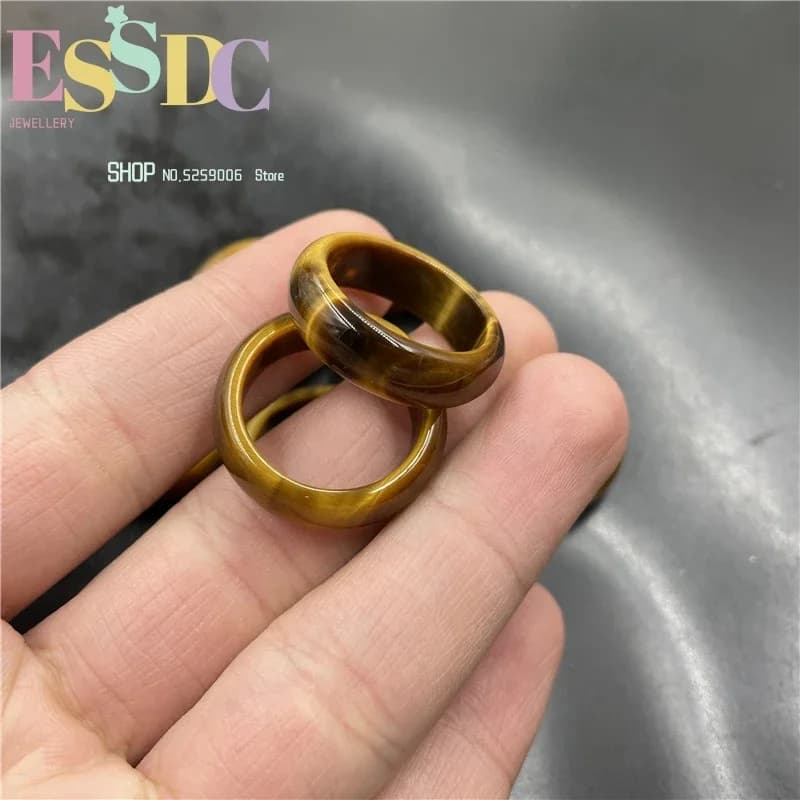 Anello da dito in giada per coppia di uomini e donne con pietra naturale occhio di tigre, gioielli a sorpresa medie gialli