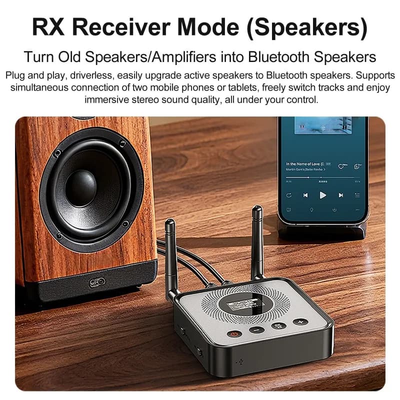 Adattatore Bluetooth con display digitale OLCD, riproduzione da chiavetta USB, uscita ottica, ricevitore e trasmettitore audio BLE 6.0/5.2