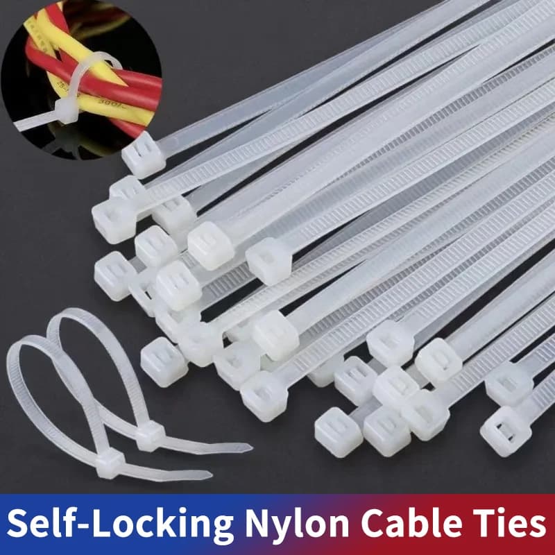 100PCS/bag Wandu Self-locking Plastic Nylon Tie White Zip Wraps Strap Nylon Cable Tie Set Fastening Ring Loop Wire Wrap