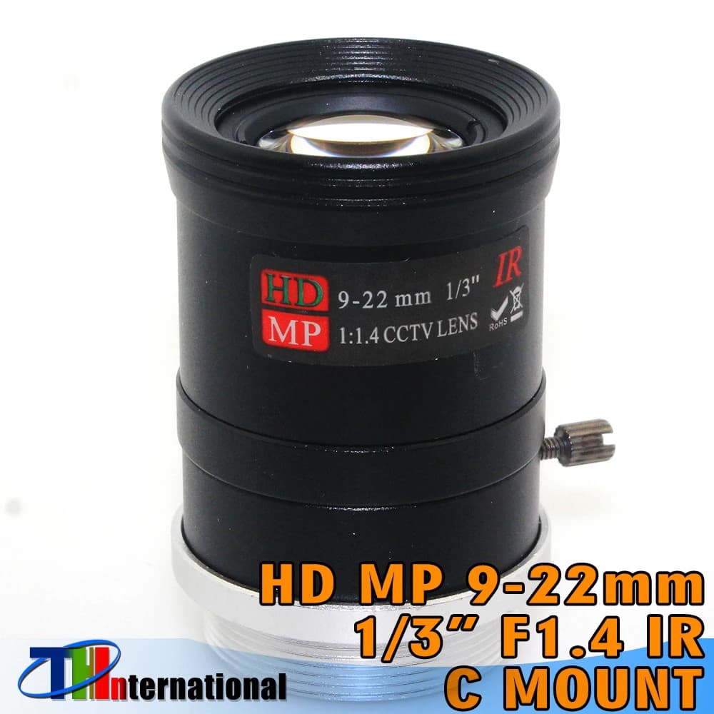 Obiettivo HD MP 9-22mm CS Obiettivo CCTV varifocale Attacco CS con iris IR manuale 650mn F1.4 Immagine da 1/3 "Per telecamera IP di sicurezza di sorveglianza