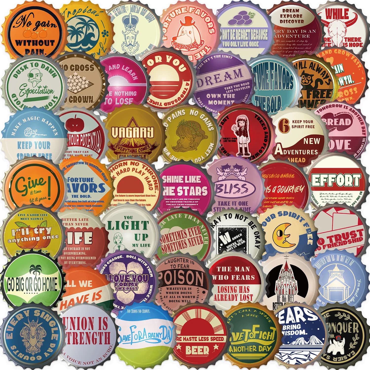50 colored stickers for bottle caps, PET material for scrapbooking, laptop, luggage, notebook, decoration, children's toys DIY, waterproof