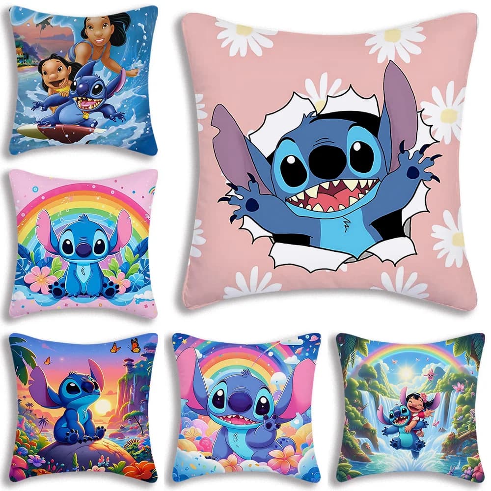 Hot Cartoon Anime S-Stitchs Fodere per cuscini Cartoon Divano Decorativo Casa Stampa fronte-retro Breve peluche Fodera per cuscino carina