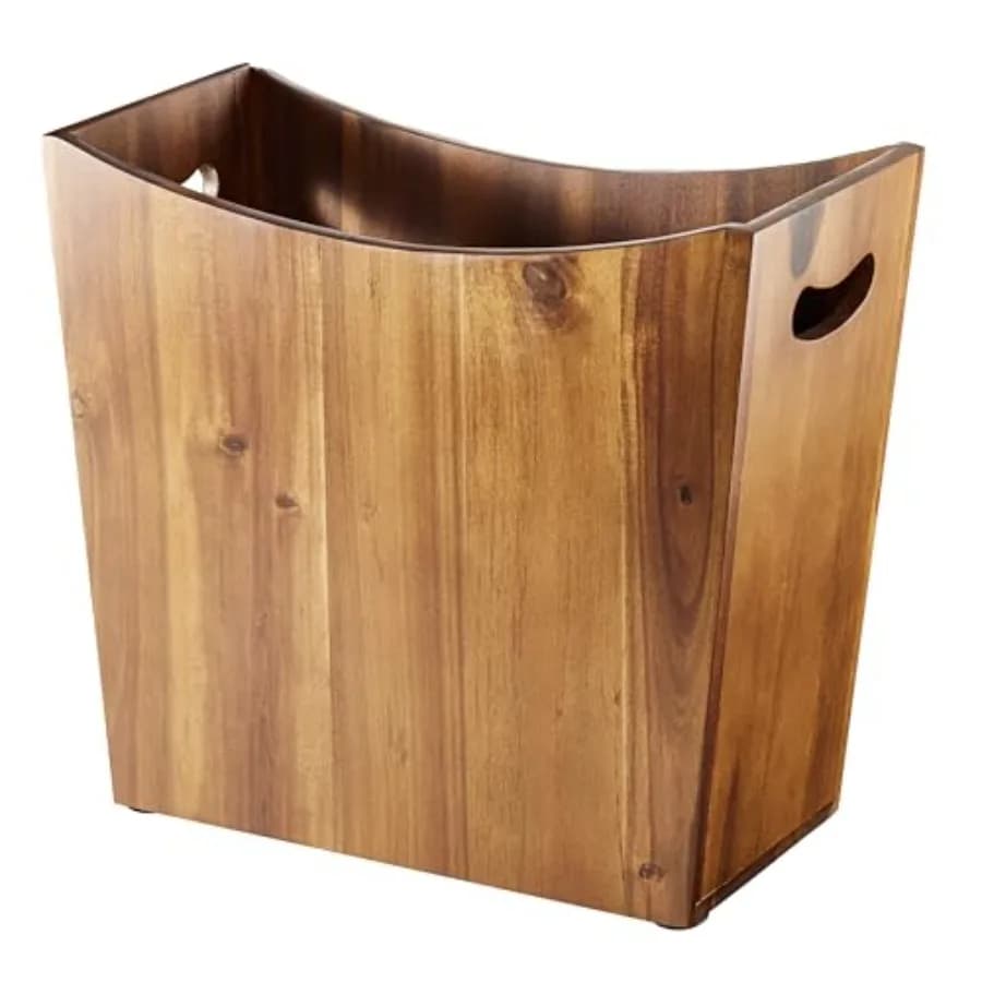 Cestini per Rifiuti Rettangolari - Cestino in Legno con Manici - Piccolo Cestino per Bagno - Contenitore per Rifiuti Marrone per Arredamento Spa
