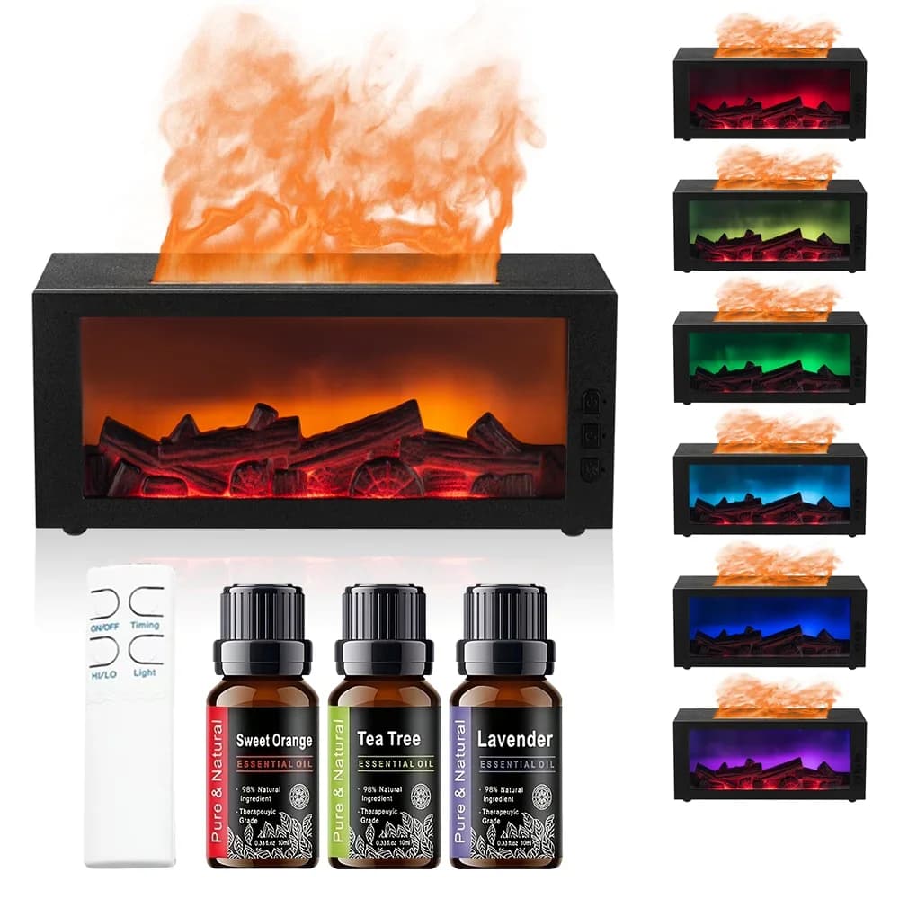Umidificatore d'Aria con Diffusore di Oli Essenziali, Funzionamento Silenzioso, Luce d'Atmosfera Colorata, Aromaterapia per Casa e Ufficio, Umidificatore con Effetto Fiamma
