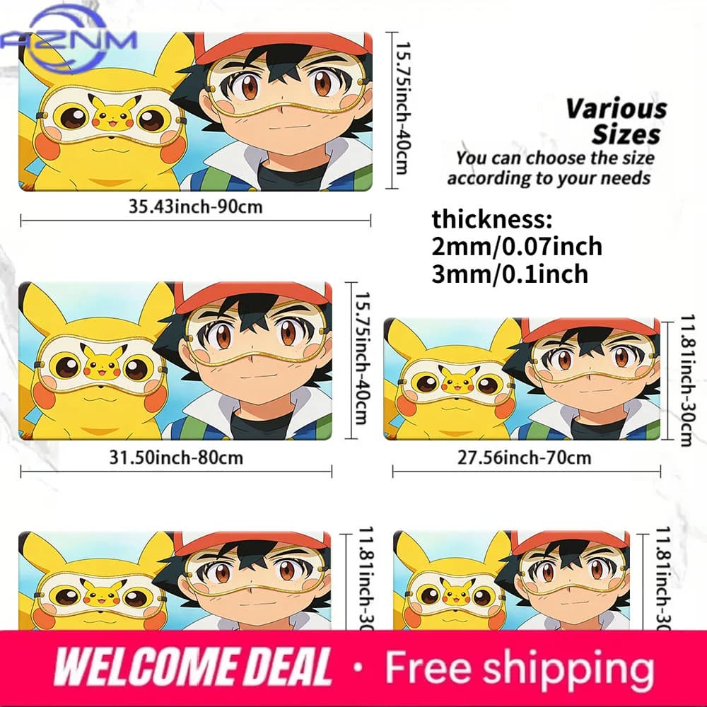 Pokemon Ash & Pikachu Cute Eye Mask Gaming Mouse Pad Tappetino da scrivania antiscivolo