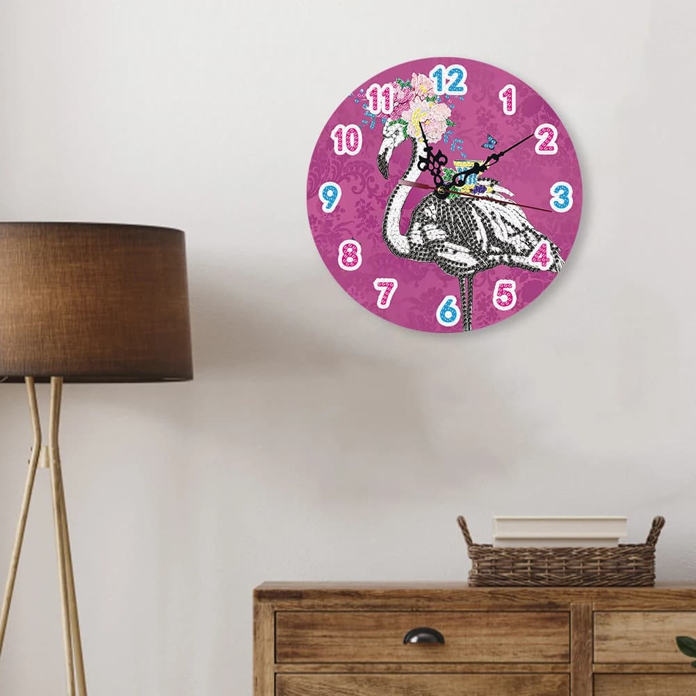 Kit Orologio in Legno Fai-da-Te con Pittura Diamantata a Tema Uccelli e Animali, Kit Orologio Artistico con Diamanti Glitterati, Insegna da Appendere per Decorazione Murale Domestica