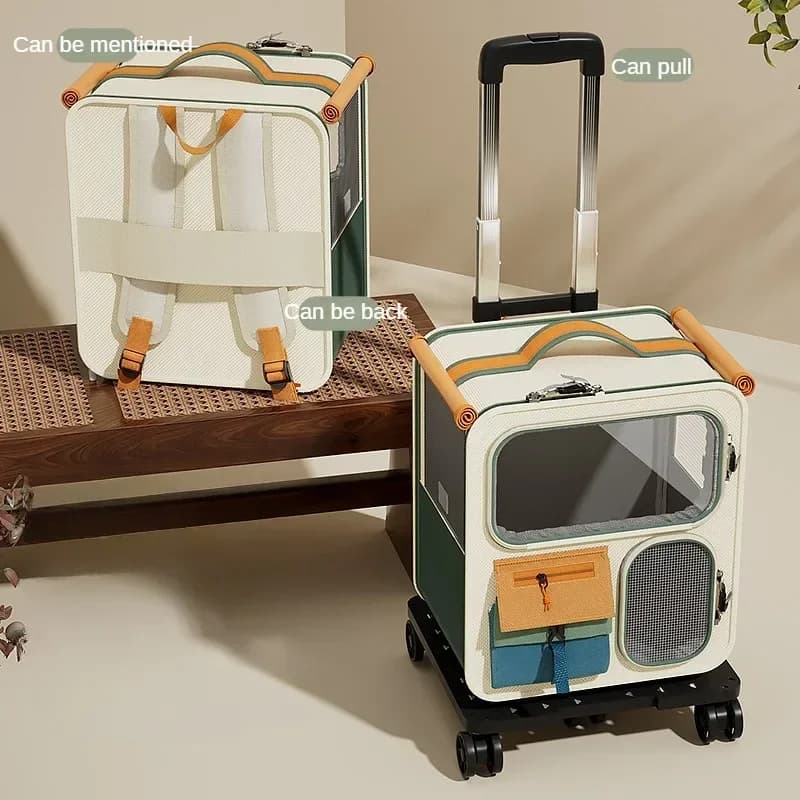 Zaino per gatti con ruote universali trasportino da viaggio per animali domestici con lati morbidi staccabile per passeggino per animali domestici da campeggio per auto