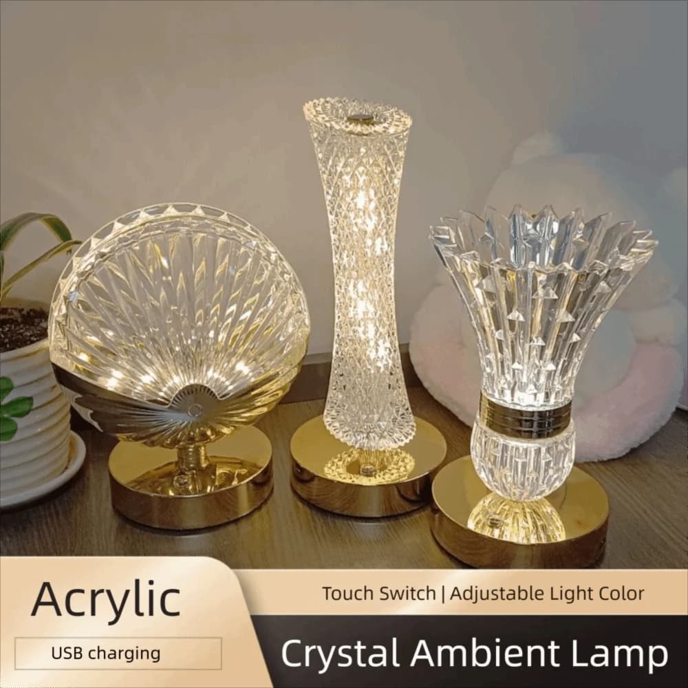 Lampada da Tavolo in Cristallo Dimmerabile con Controllo Touch, Luce Soffusa LED, 3 Colori, Design a Vaso, Illuminazione d'Atmosfera per Caffè