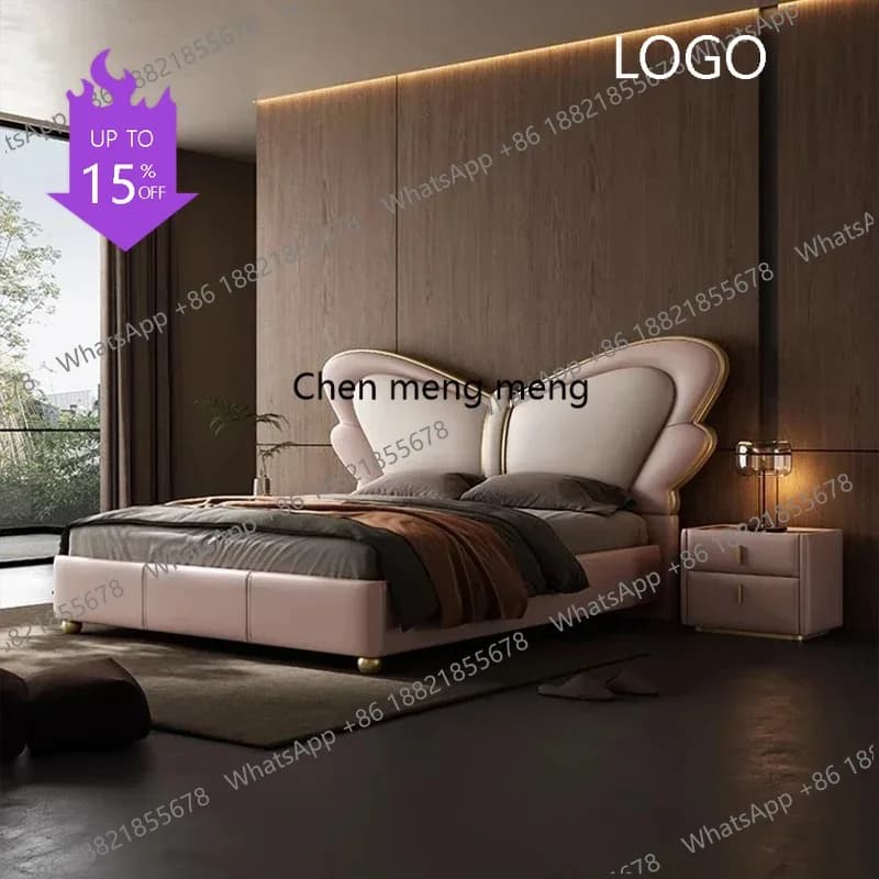 L178 Letto a piattaforma in pelle per ragazze, design castello, con funzione massaggio, struttura a soppalco per uomo e cane, Letto Matrimoniale Trendy Furni