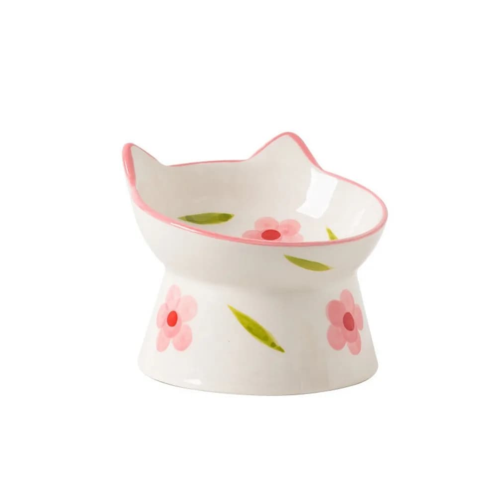 Ceramic Cat Bowl Handmade Flat/Slanted Mouth Pet Food Bowl Cervical Spine Protection Anti Tipping Cat Elevated Bowl for Feeding