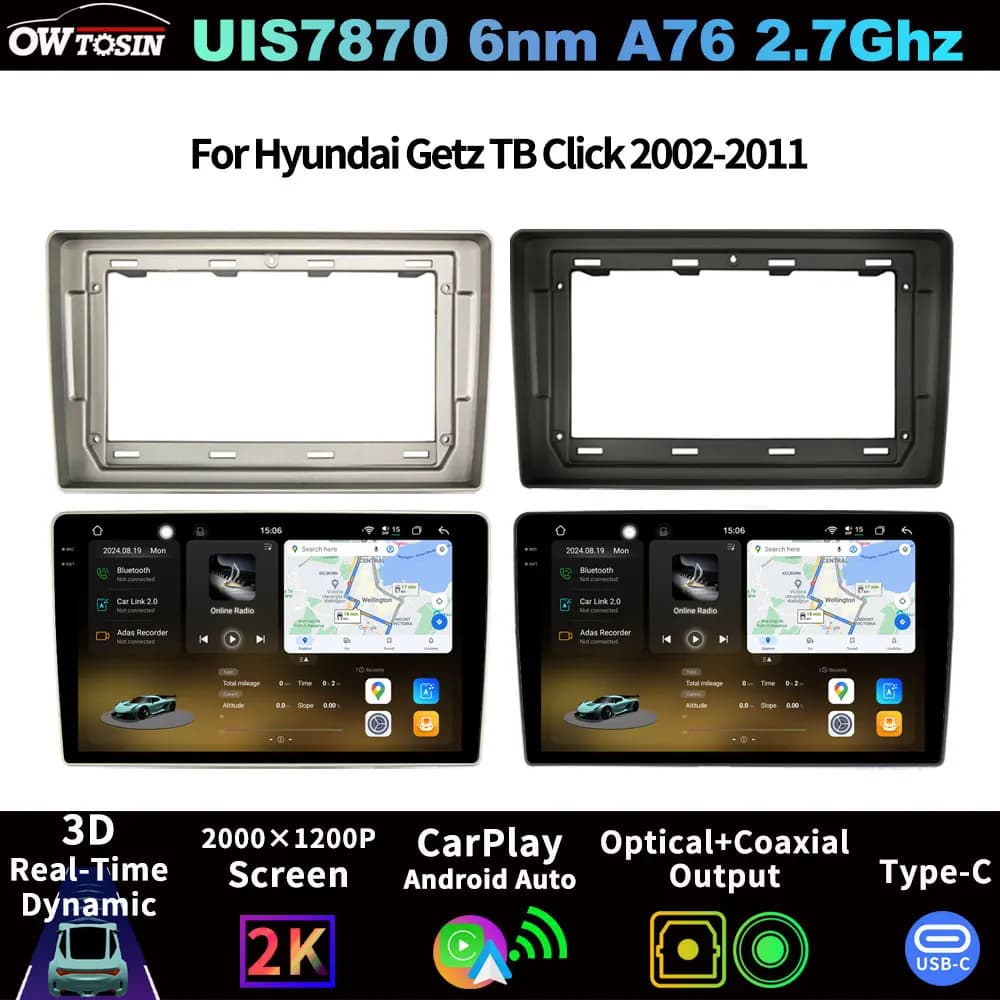 Sistema multimediale per auto Android FYT7870 QLED 2K con schermo, GPS, autoradio, CarPlay per Hyundai Getz TB Click 2002-2011