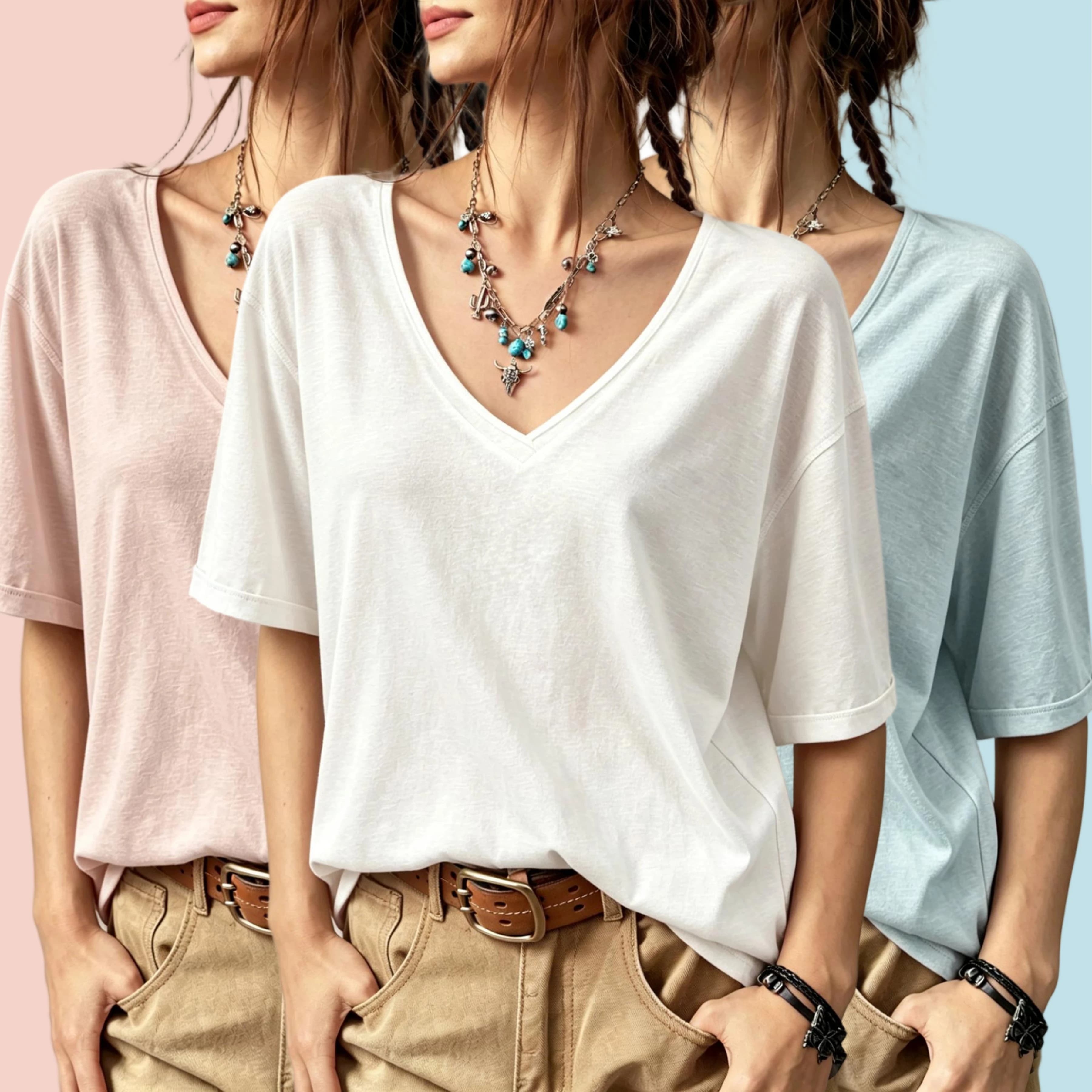 Korean Style Solid Color Soft Women T Shirt Casual Loose T-Shirt Y2K Cotton Summer Top Sports V-Neck Breathable Short Sleeve