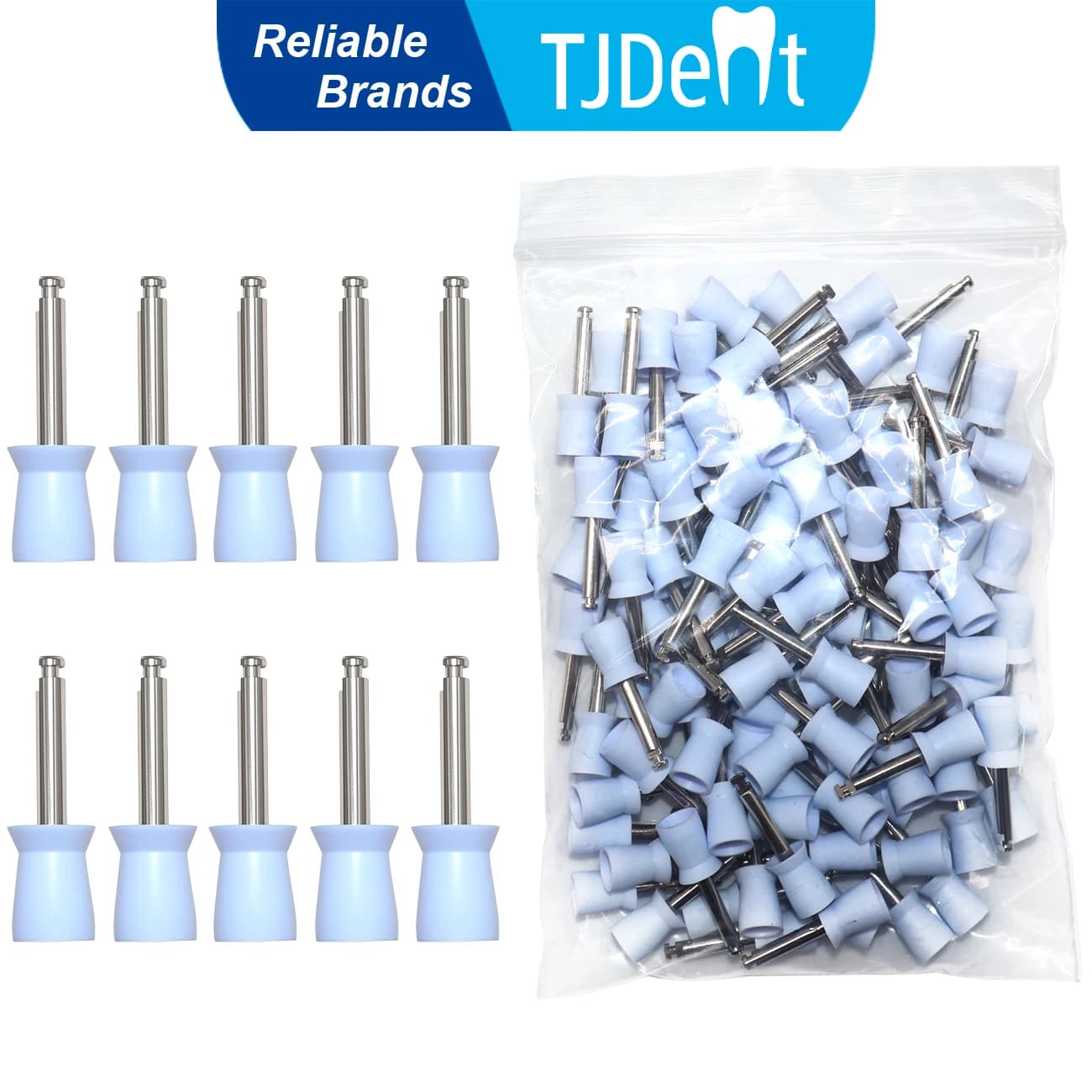 TJDent 100pcs Dental Polishing Cup Tooth Polish Blue Rubber Brush Polisher Prophy Brush Dentistry Clinic Teeth Whitening Tools