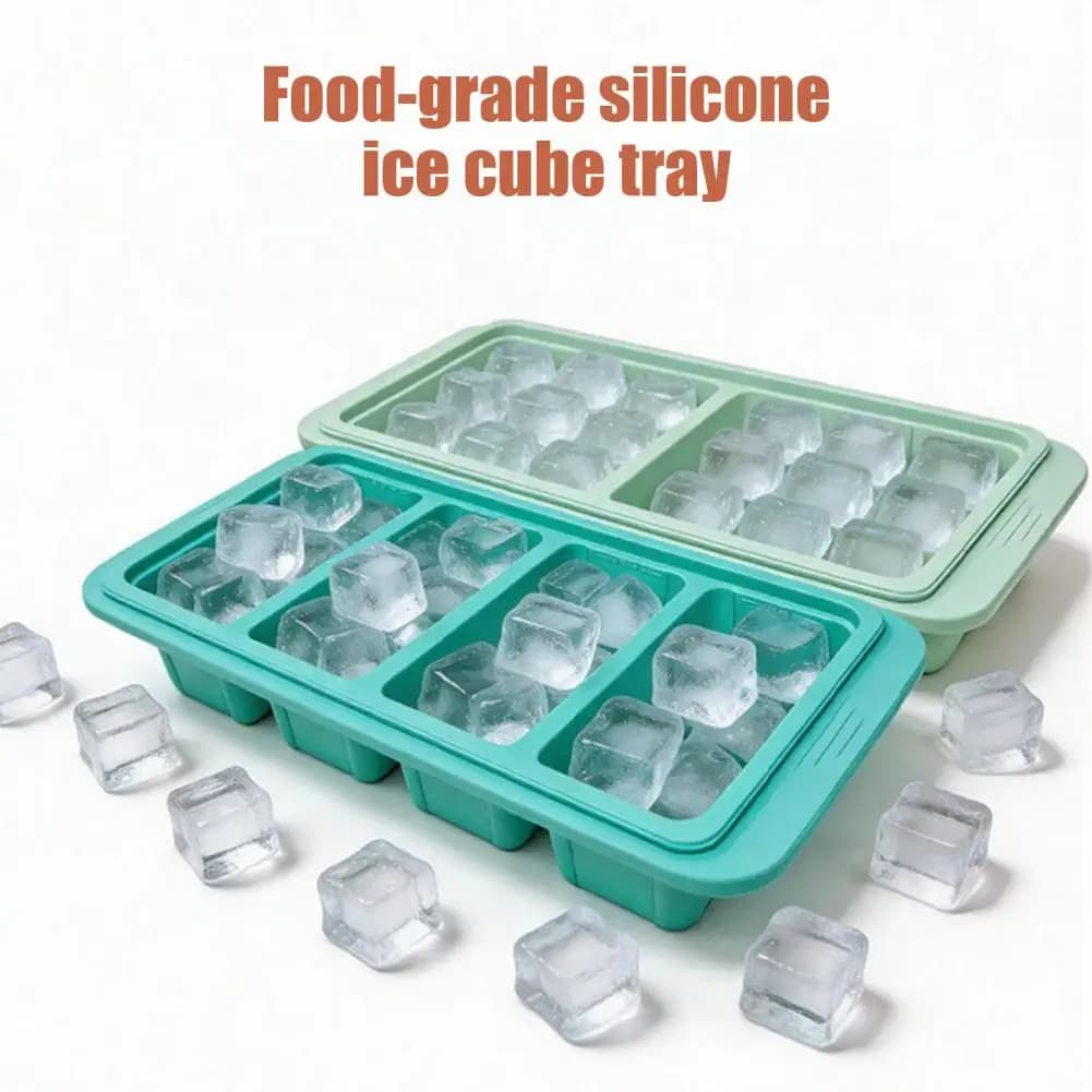 Vassoio per Ghiaccio in Silicone con Coperchio, Facile da Sgusciare, Anti-perdita, per Alimenti, Impilabile, per Cucina